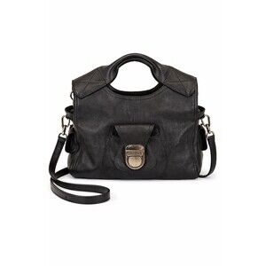 Francesco Biasia Black Leather Satchel Crossbody Top Handle Shoulder Bag